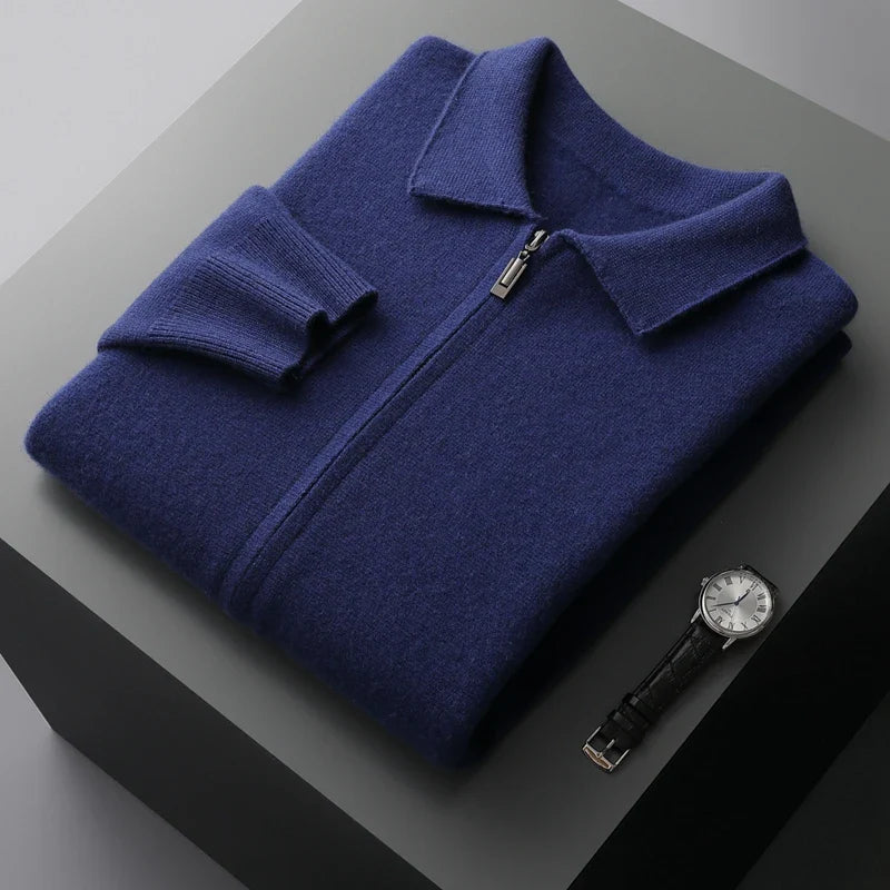 Rodel Men’s Cashmere Cardigan – Zip Front Sweater with Structured Collar