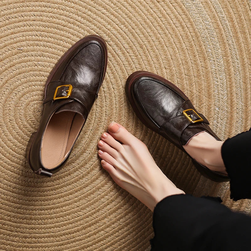 Cameron Women’s Loafers – Italian Leather Buckle Dress Shoes
