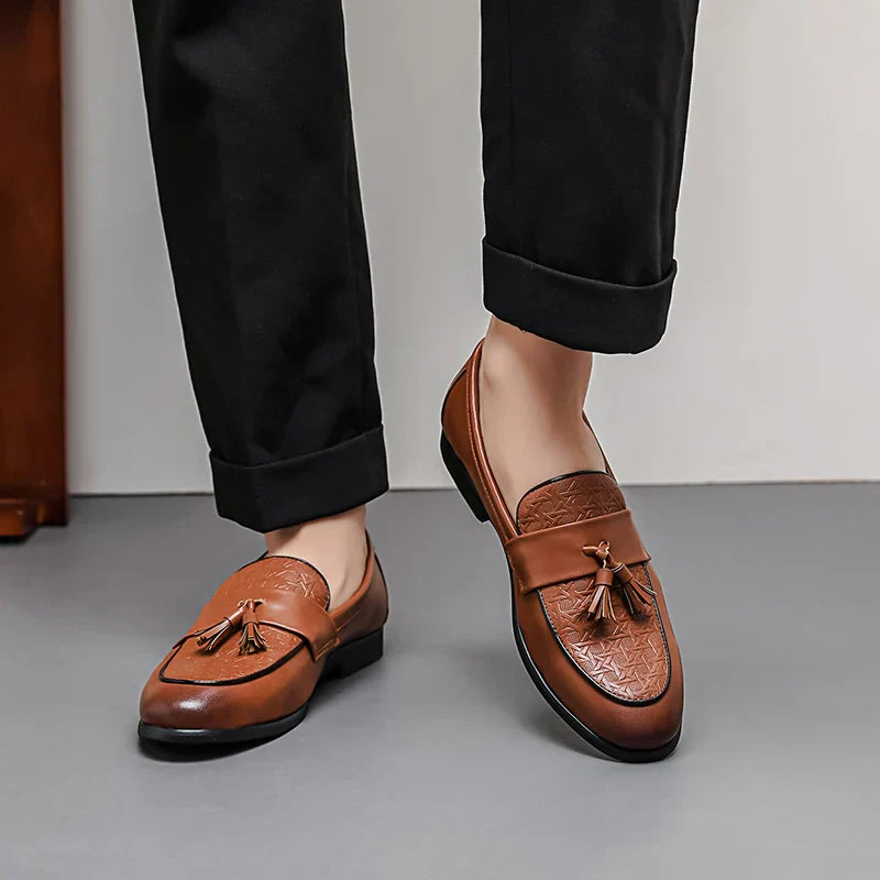 Pietro Men’s Slip-On Loafers – Premium Leather Tassel Shoes with Cushioned Insole