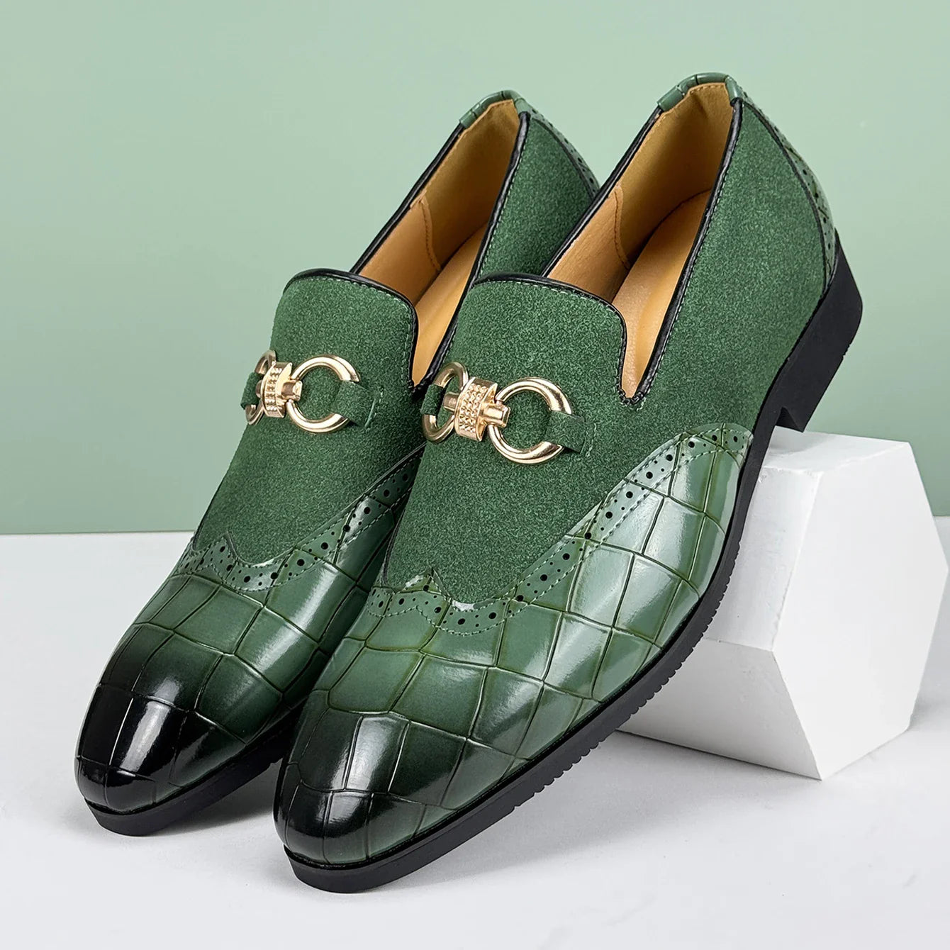 Nardo Men’s Leather & Suede Loafers – Cushioned Comfort with Gold Detail