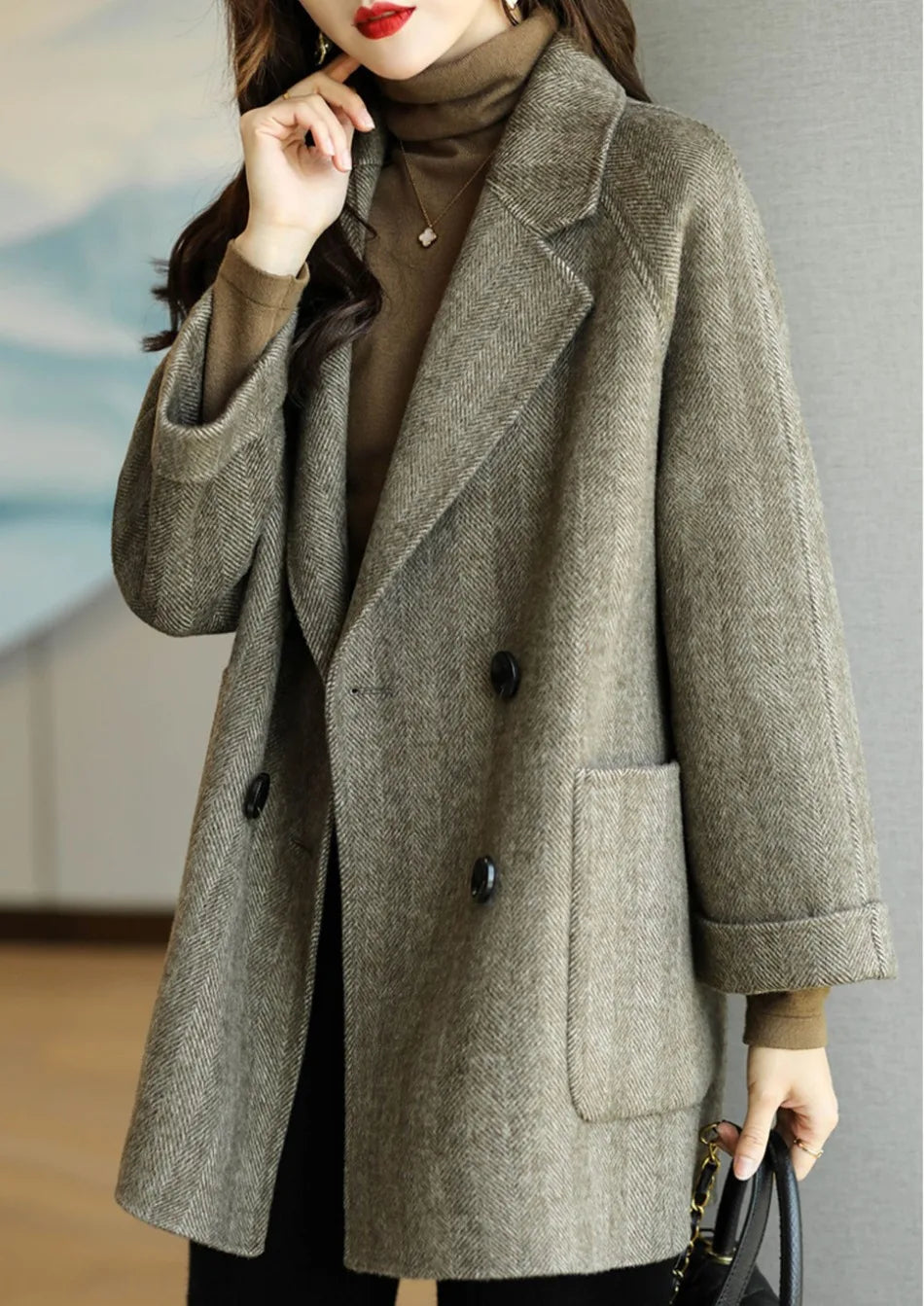 Elara Women’s Trench Coat – Double-Breasted Wool Blend Coat