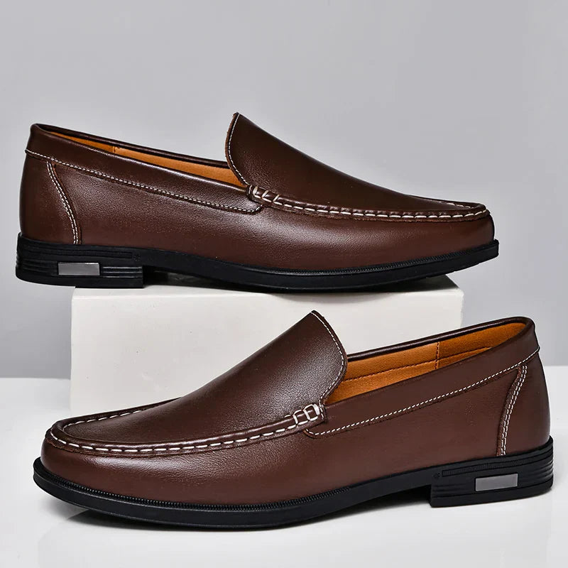 Davide Men’s Leather Loafers – Genuine Leather Slip-On Shoes with Cushioned Insole