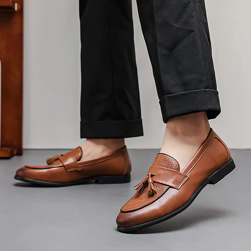 Pietro Men’s Slip-On Loafers – Premium Leather Tassel Shoes with Cushioned Insole