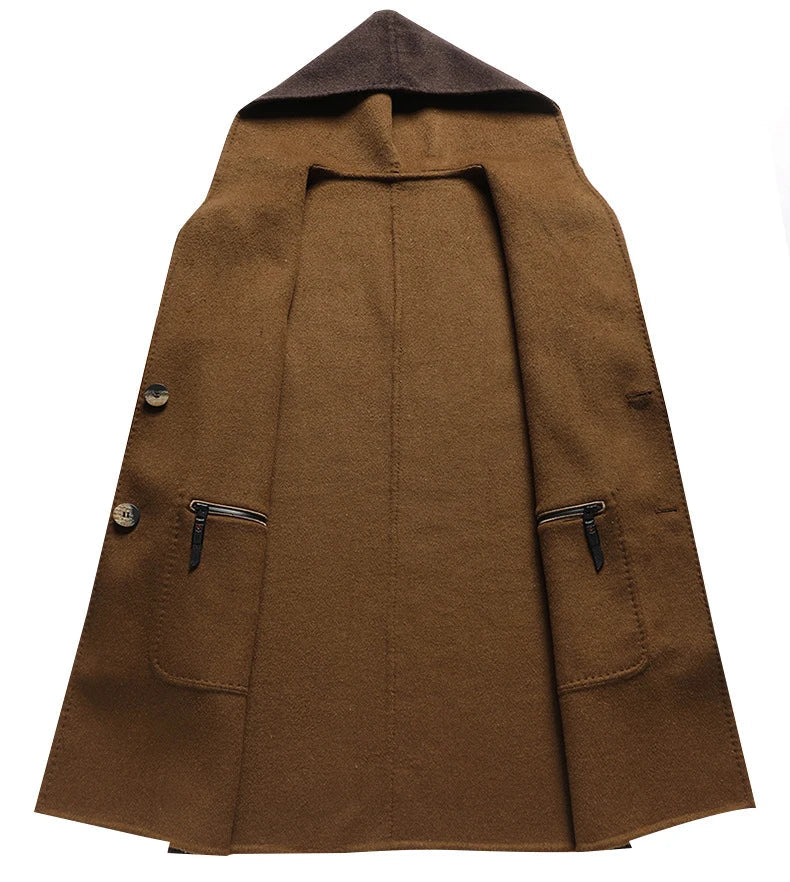 Rosario Men’s Wool Hooded Overcoat – Tailored Fit Wool Blend with Classic Mid-Thigh Length