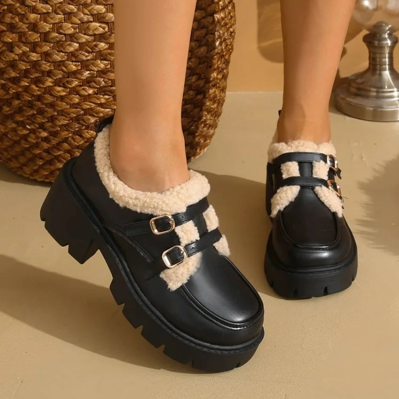 Samantha Women’s Shearling Leather Platforms Shoes