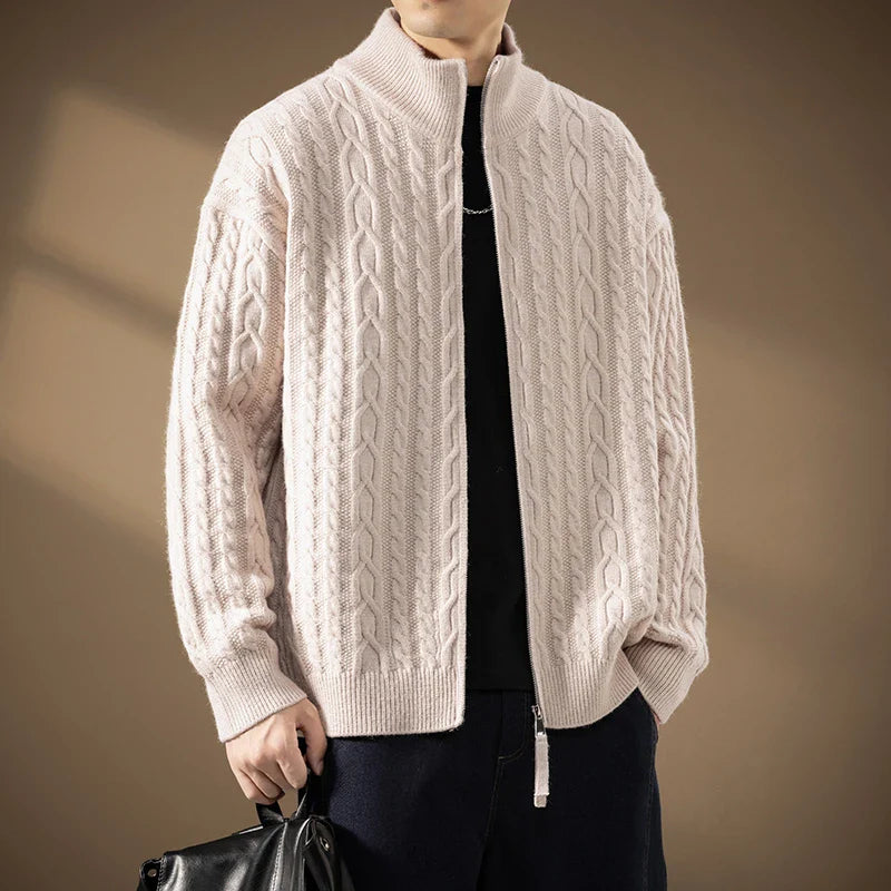 Domingo Men’s Cable Knit Cardigan – Soft Wool-Blend Zip Up Cardigan