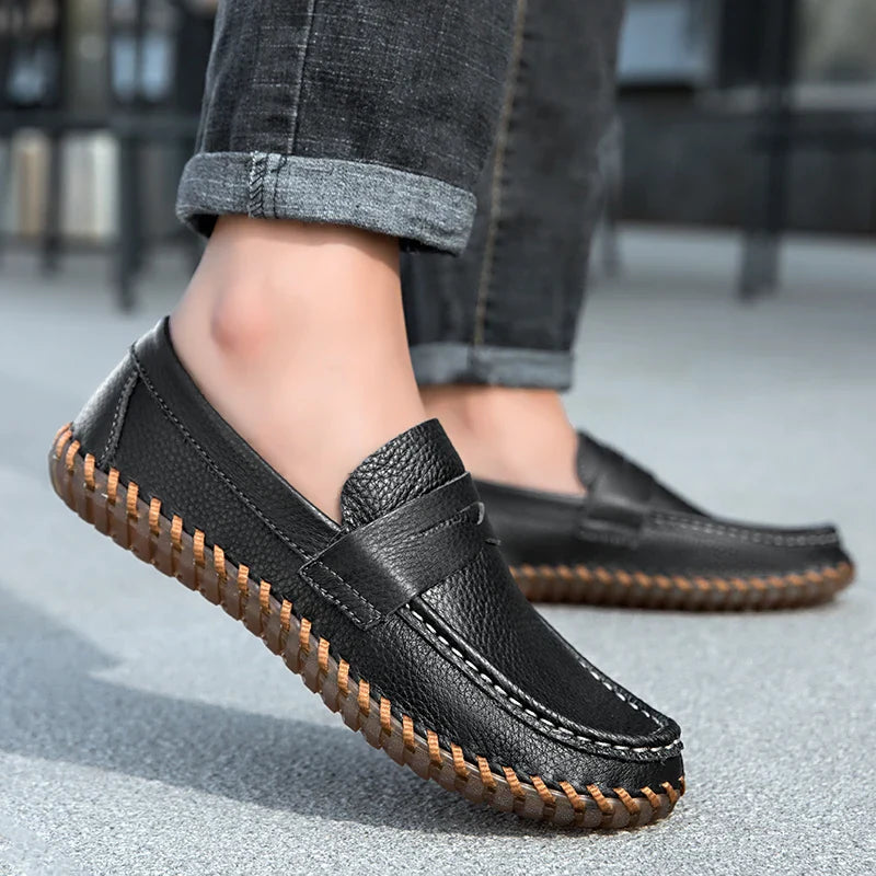 Valentino Men’s Leather Loafers – Cushioned Comfort Slip-On Shoes