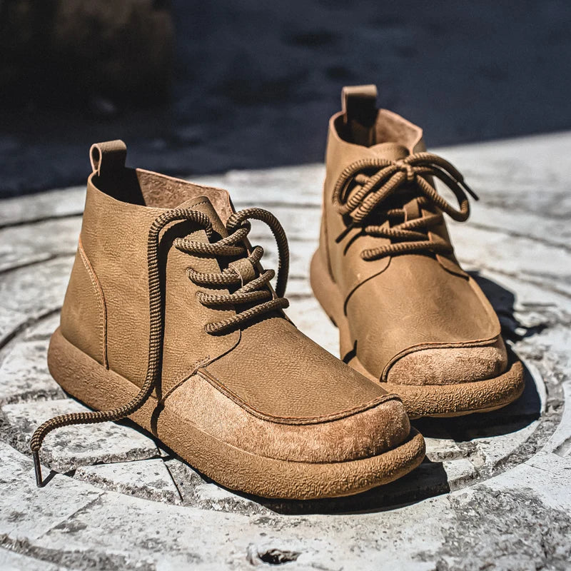 Larry Men’s Leather Boots –  Lace-Up Rugged Rope Laces & Vintage Finish