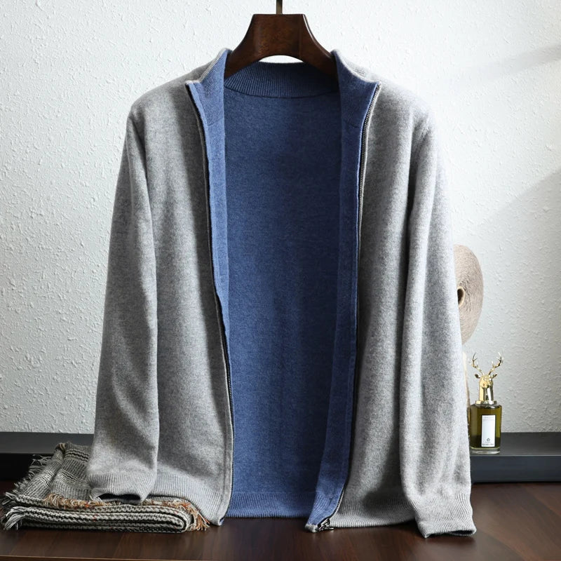 Levi Men's Cashmere Jacket – Knit Zip Up Jacket in Pure Cashmere