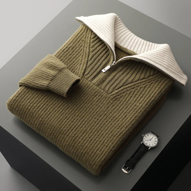 Rafael Men’s Quarter-Zip Sweater – Soft Wool Knit with Contrast Collar
