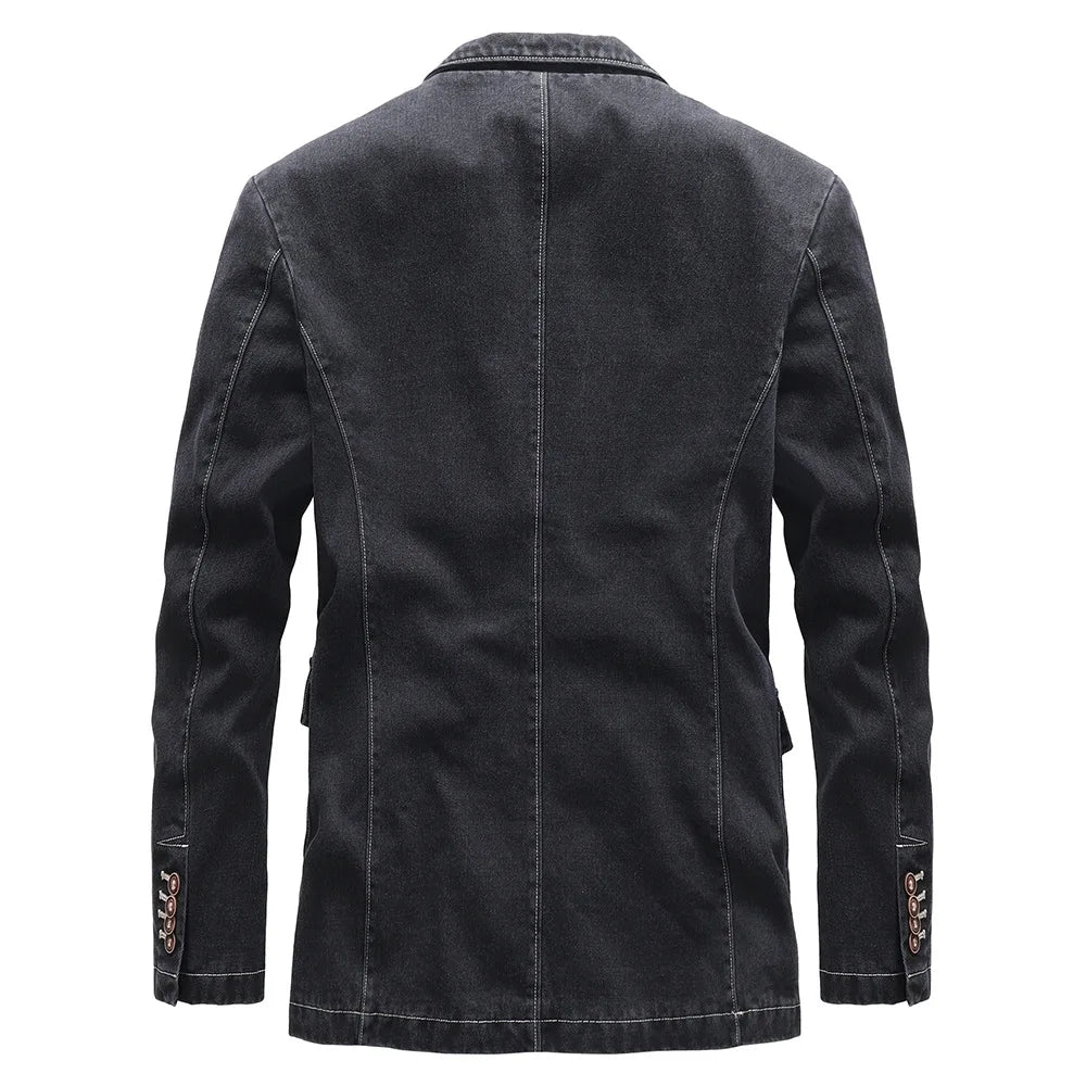 Harrison Men’s Denim Jacket – Vintage Wash Cotton with Double-Breasted Front