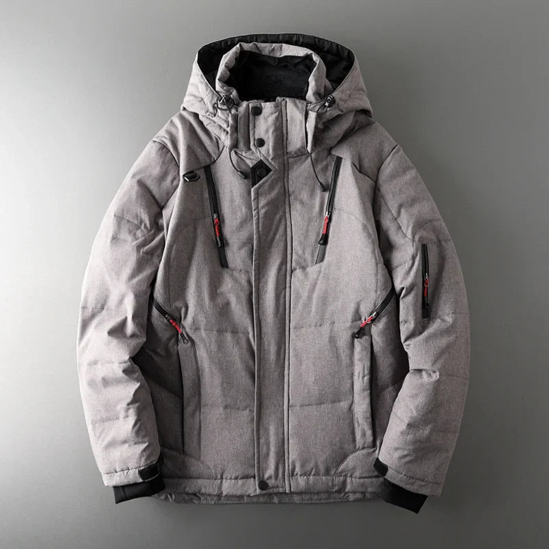 Alistair Men’s Down Puffer Jacket – White Duck Down Winter Coat with Detachable Hood