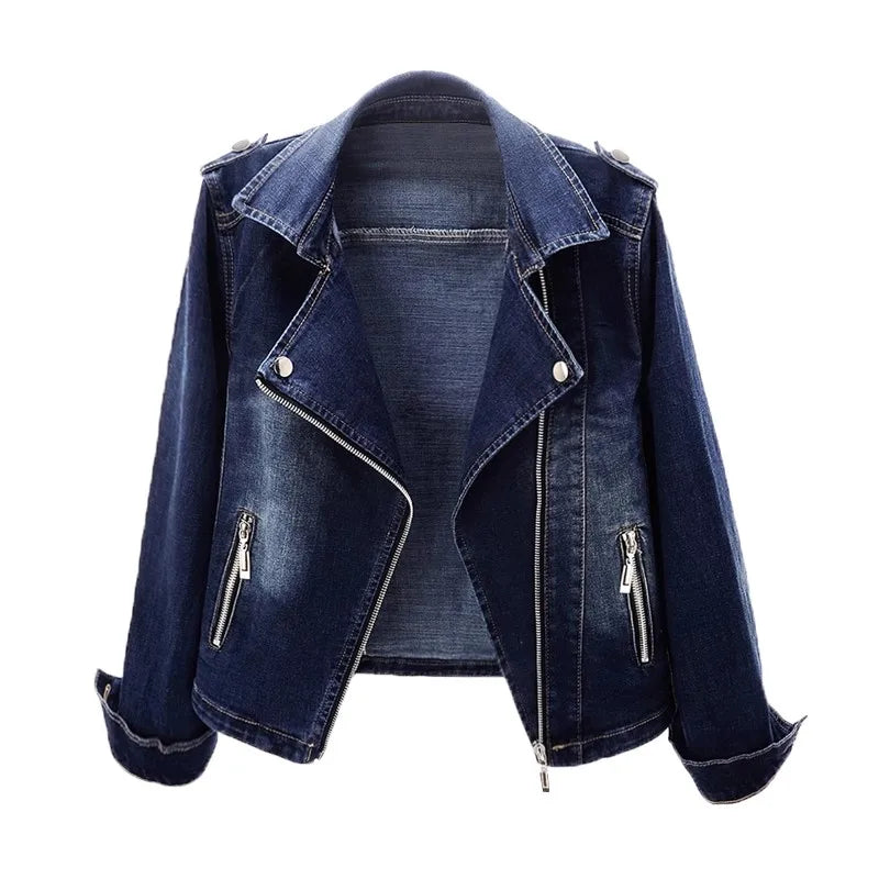 Luna Women's Denim Jacket – Organic Cotton Slim Moto Jacket