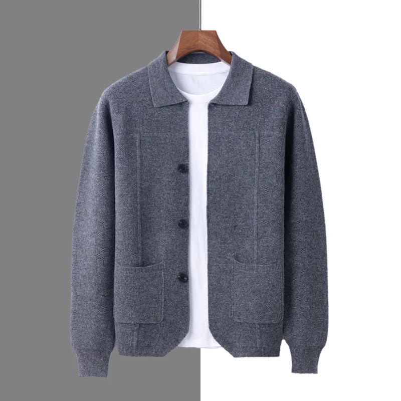 Kenji Men’s Cardigan – Classic Polo Collar Knit Cardigan
