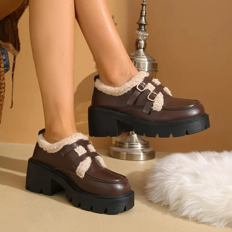 Samantha Women’s Shearling Leather Platforms Shoes