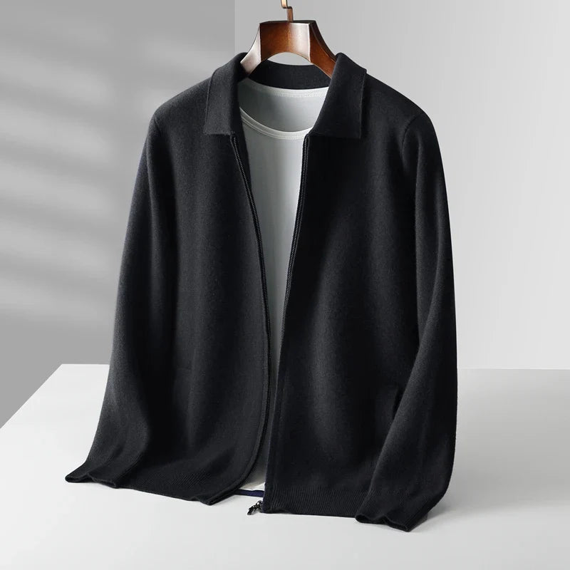 Rodel Men’s Cashmere Cardigan – Zip Front Sweater with Structured Collar
