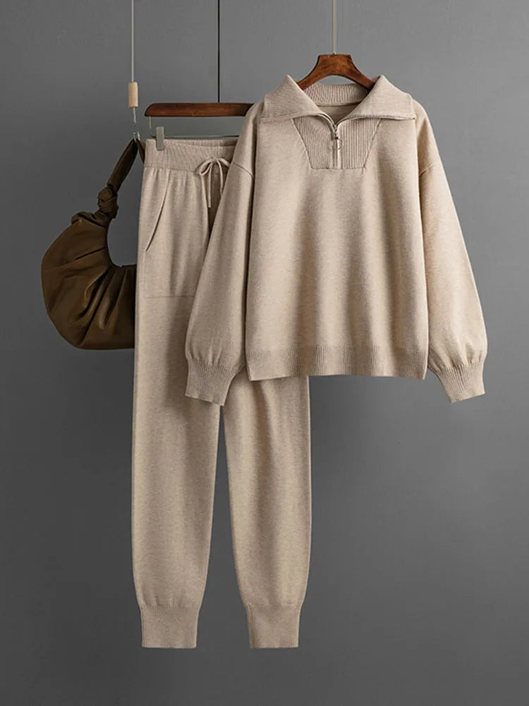 Kristel Women’s Knit Lounge Set – Cotton Blend Pullover & Joggers