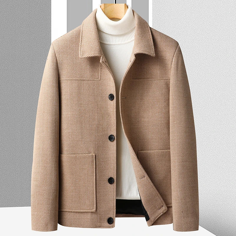 Zurich Men’s Herringbone Short Coat – Wool Blend Tailored Jacket