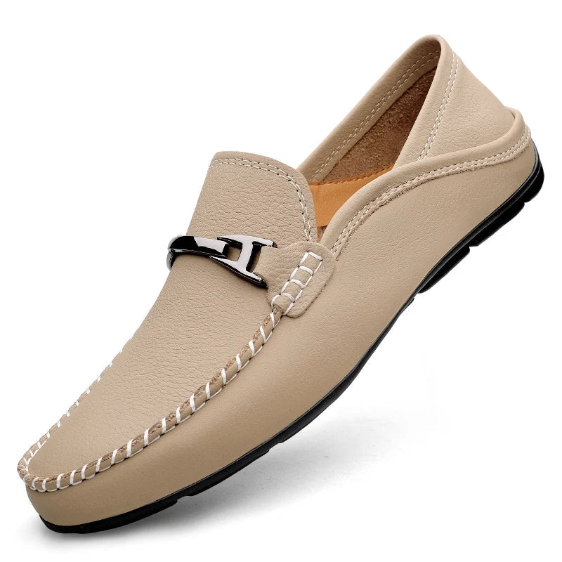 Fabrizio Men’s Leather Loafers – Genuine Cow Leather Slip-On Shoes with Cushioned Insole