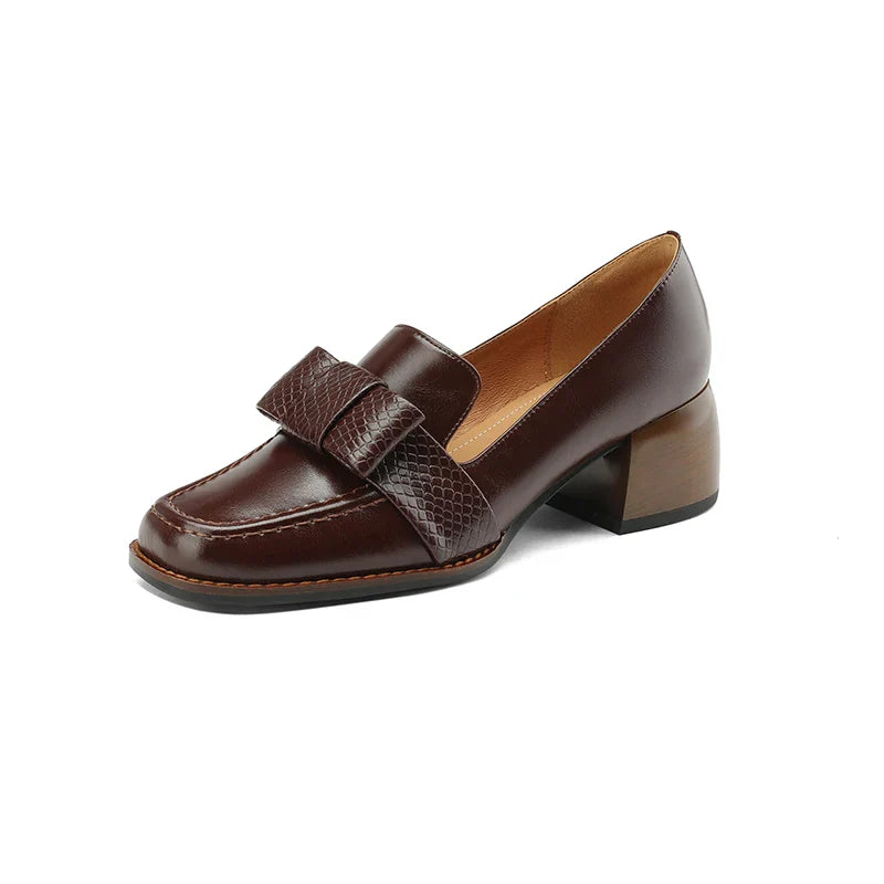 Luciana Women's Leather Loafers – Italian Square Toe Mid-Heel Women’s Shoes