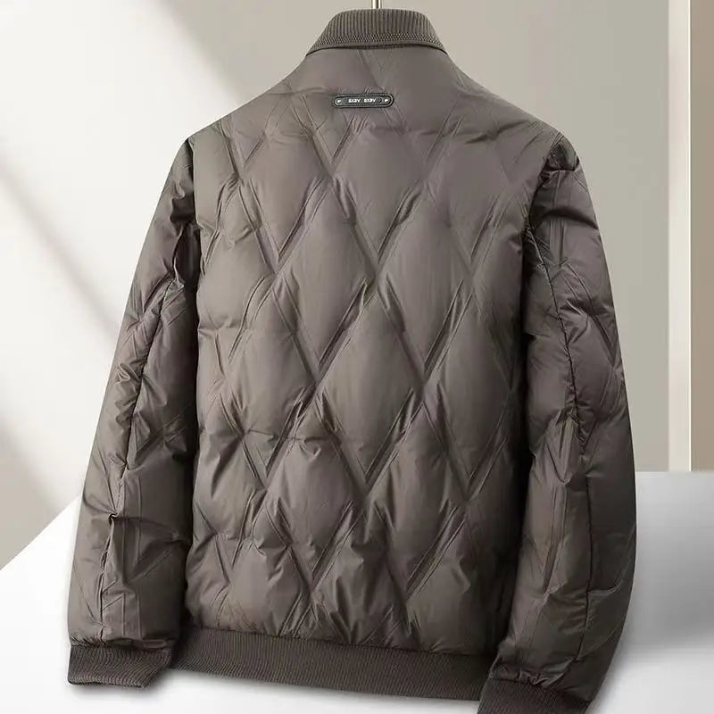 Lindon Men’s Quilted Duck Down Jacket – Lightweight Diamond Insulated Bomber