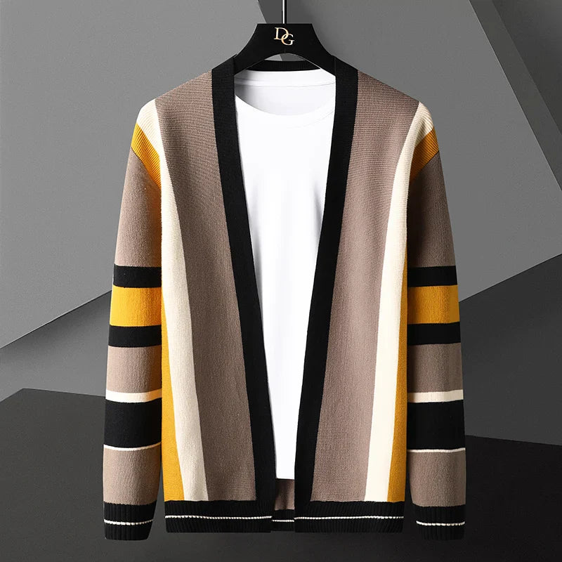 Marnix Men’s Knit Cardigan – Wool Blend with Vertical Stripe Design