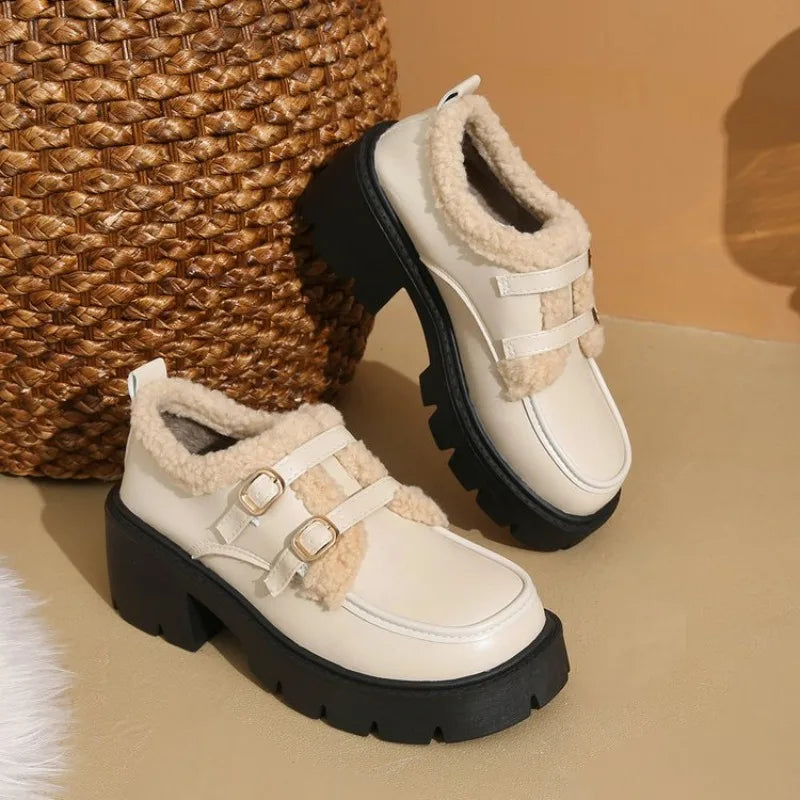 Samantha Women’s Shearling Leather Platforms Shoes