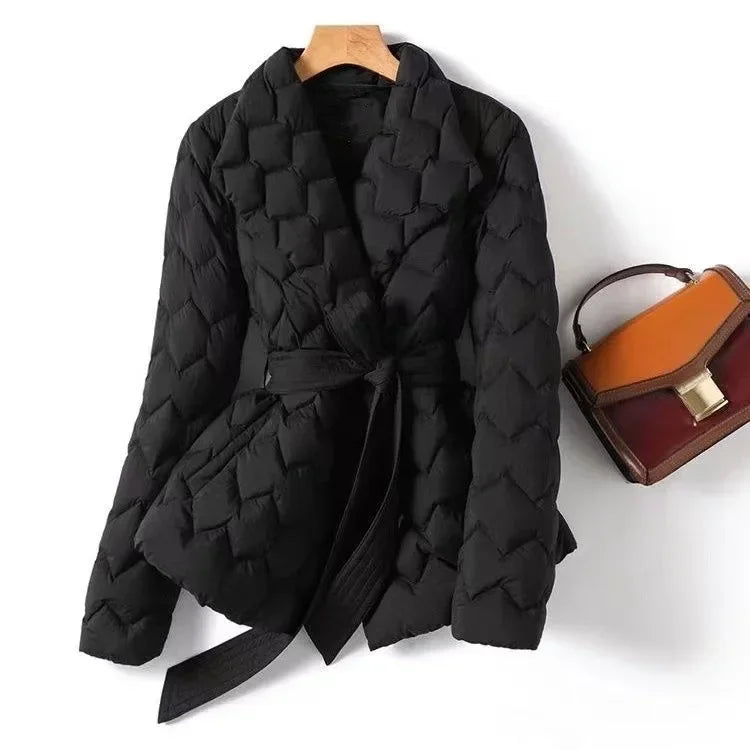 Mikaela Women’s Quilted Belted Coat – Water-Resistant Wrap Jacket