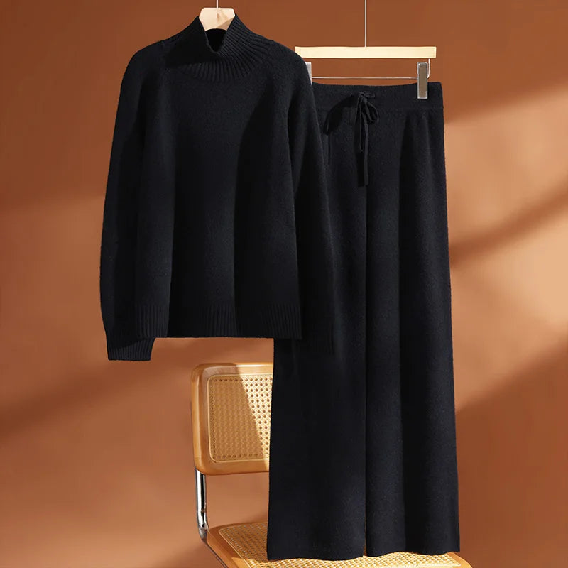 Ruffa Women’s Wool Lounge Set – Soft Knit Pullover & Wide-Leg Trousers