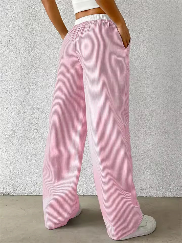 Yssa Women’s Wide Leg Pants – Lightweight Striped Fabric with Relaxed Fit