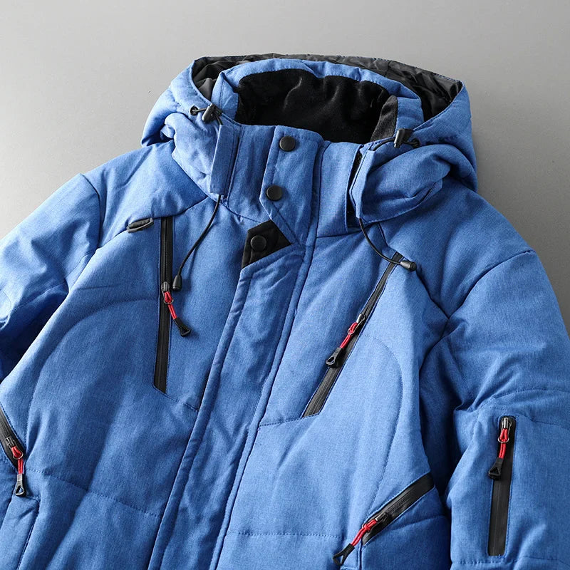 Alistair Men’s Down Puffer Jacket – White Duck Down Winter Coat with Detachable Hood