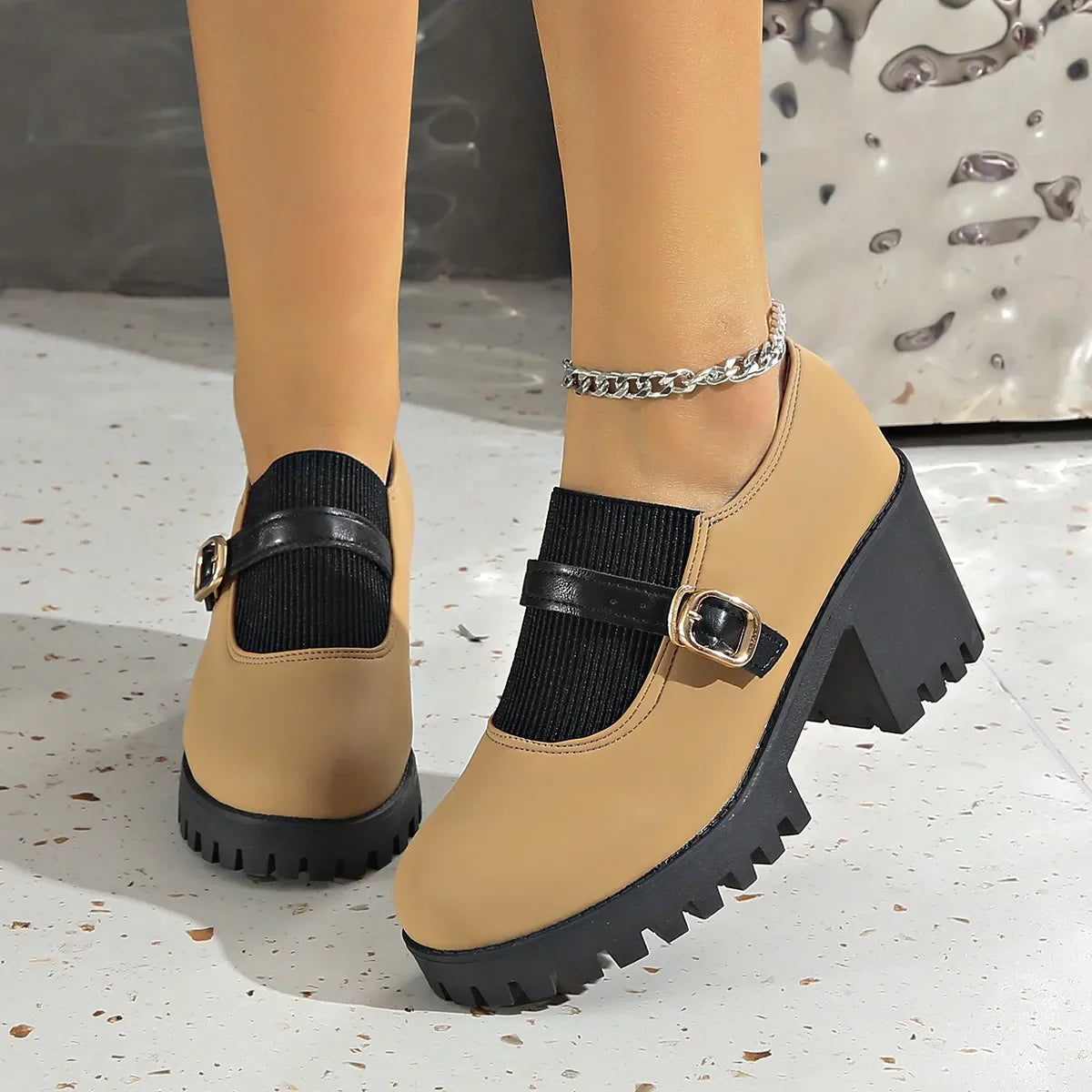 Valery Women’s Buckle Strap Leather Platform Shoes