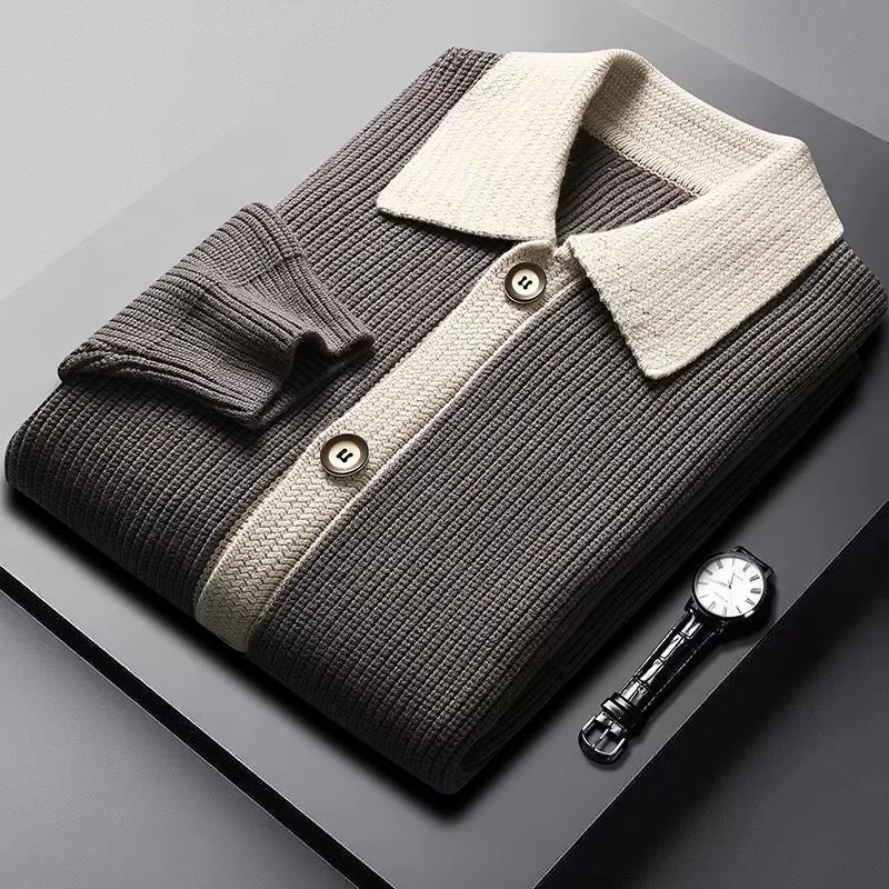 Diego Men’s Cardigan – Two-Tone Button-Up Knit Cardigan