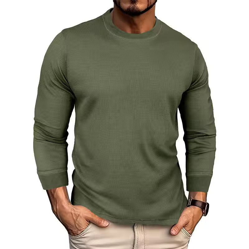 Luigi Men’s Long Sleeve Shirt – Casual Waffle Knit Thermal Top