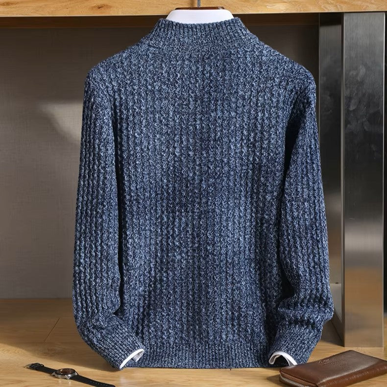 Mauricio Men’s Merino Wool Sweater – Full-Zip Waffle Knit Layer