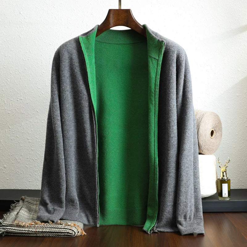 Levi Men's Cashmere Jacket – Knit Zip Up Jacket in Pure Cashmere
