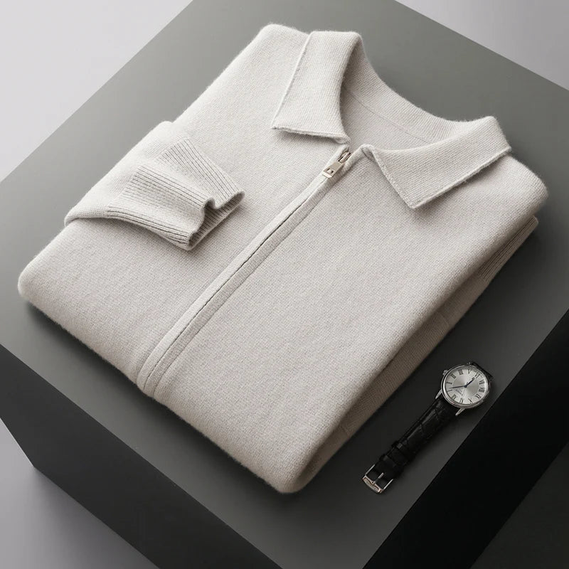 Rodel Men’s Cashmere Cardigan – Zip Front Sweater with Structured Collar