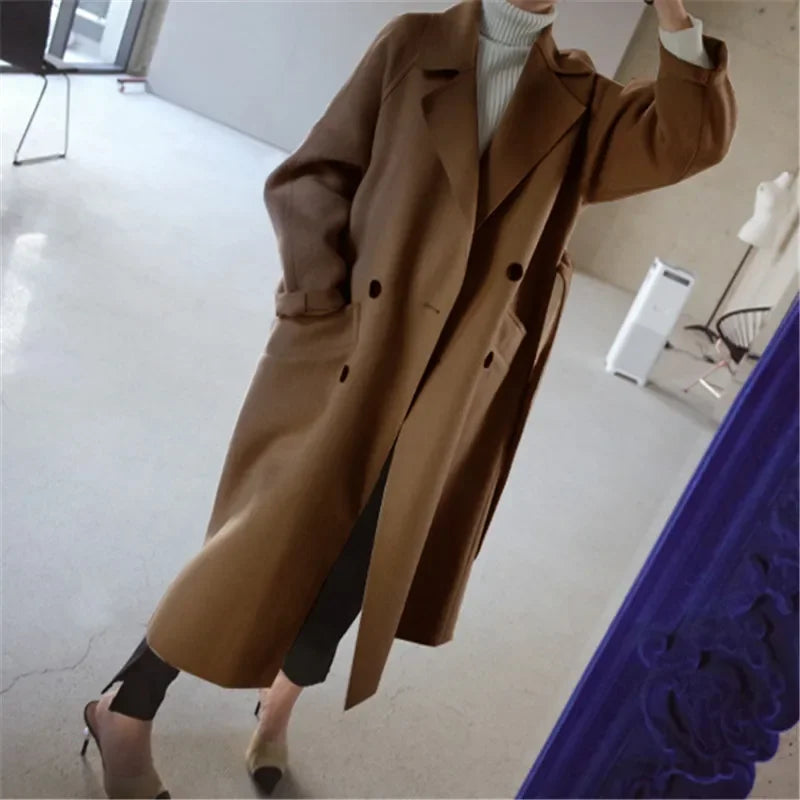 Selena Women’s Coat – Double-Breasted Lapel with Belted Mid-Length Fit