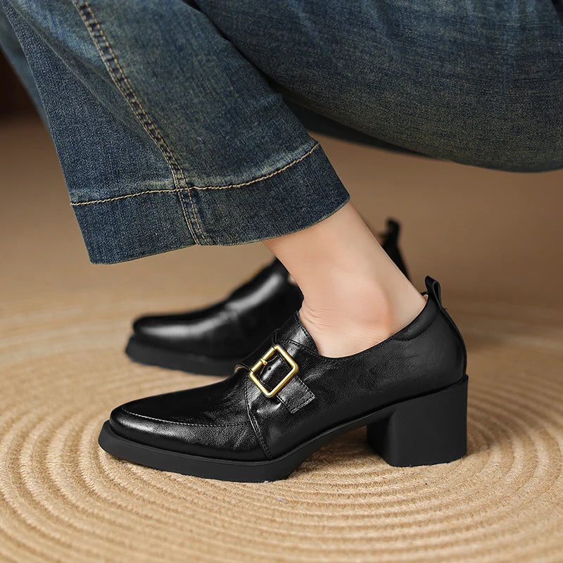 Cameron Women’s Loafers – Italian Leather Buckle Dress Shoes