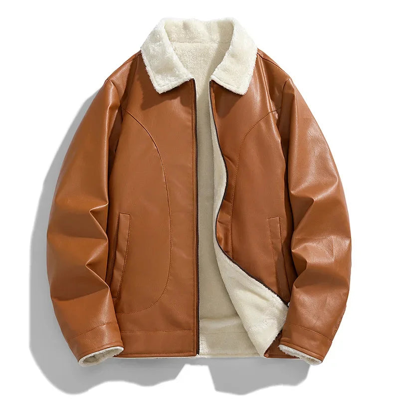 Roldan Men’s Bomber Jacket – Faux Leather with Fleece Lining