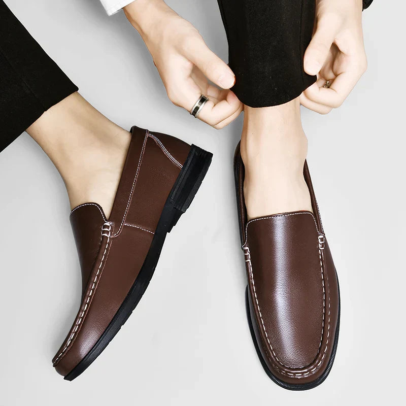 Davide Men’s Leather Loafers – Genuine Leather Slip-On Shoes with Cushioned Insole