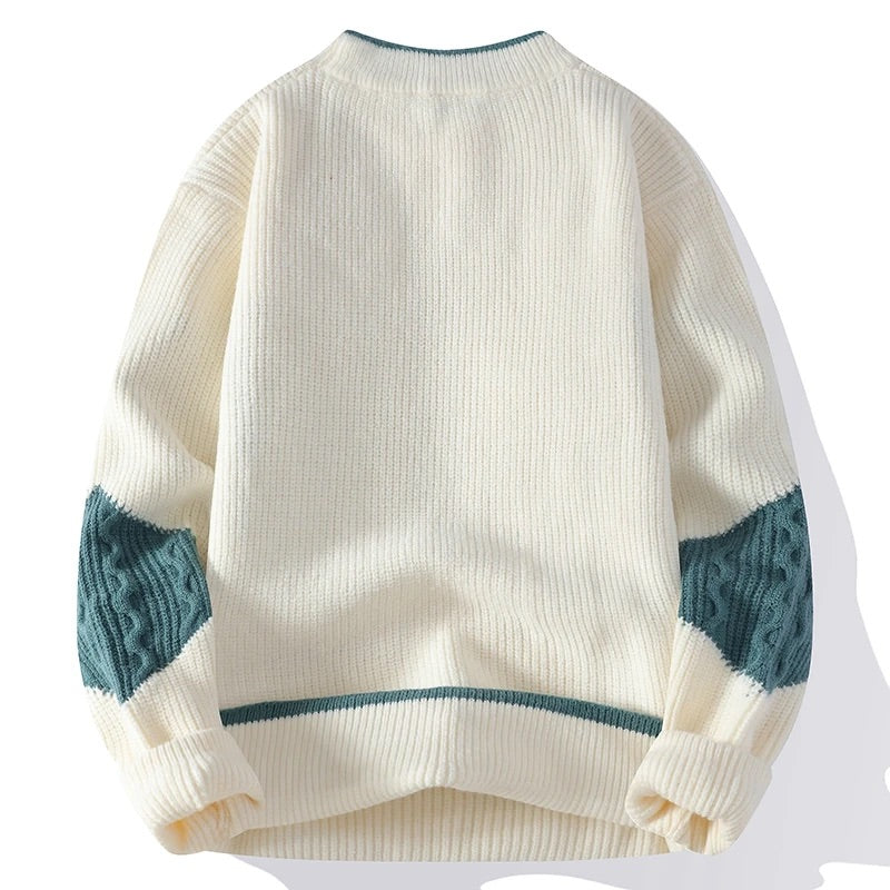 Lorenzo Men’s Patchwork Knit Sweater – Soft Oversized Pullover