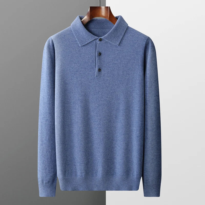 Alessio Men’s Polo Sweater – Merino Wool Knit Long-Sleeve Sweater