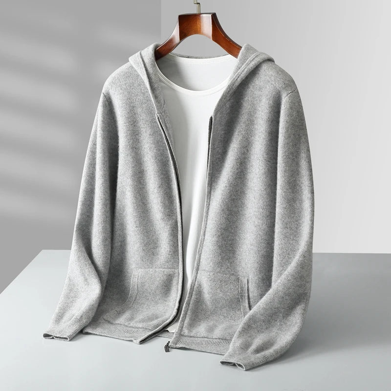 Tobias Men’s Cashmere Hooded Jacket – Lightweight Zip-Up Jacket
