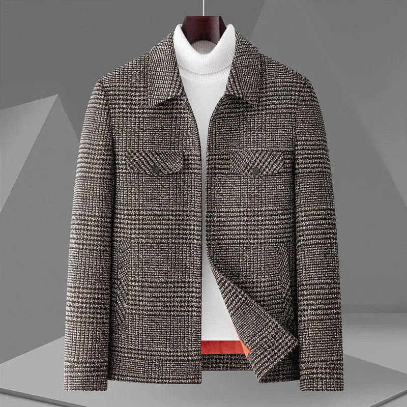 Luciano Men’s Plaid Short Coat – Structured Wool Blend with Modern Fit