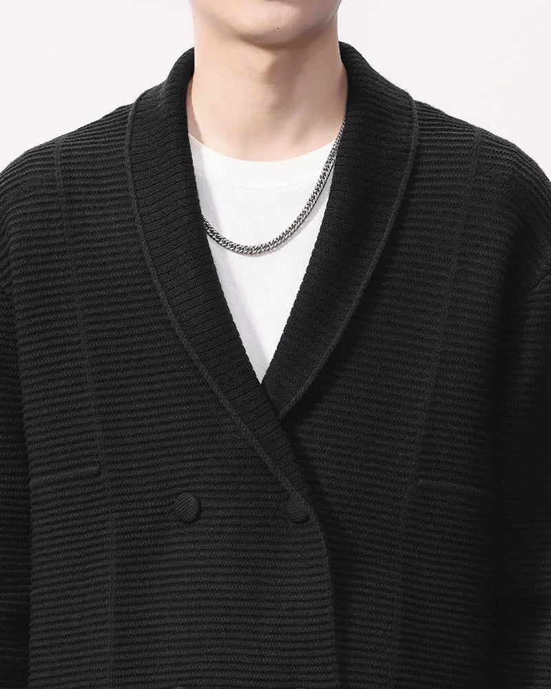 Reid Men’s Cardigan Sweater – Double-Breasted Knit with Ribbed Texture