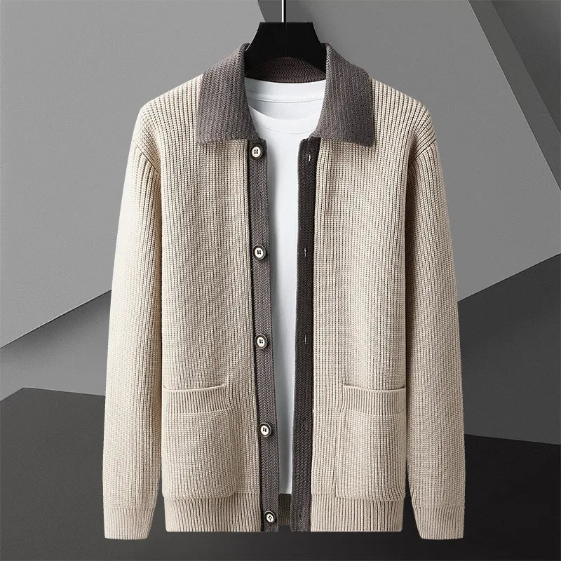 Jason Men’s Button Up Cardigan – Soft Knit Two-Tone Sweater