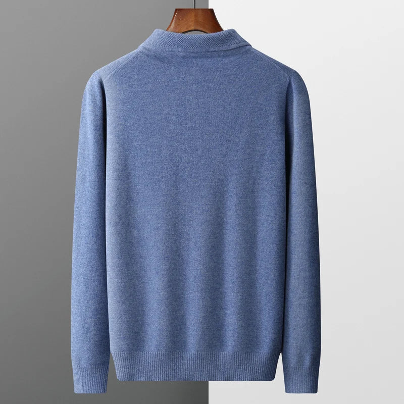 Alessio Men’s Polo Sweater – Merino Wool Knit Long-Sleeve Sweater
