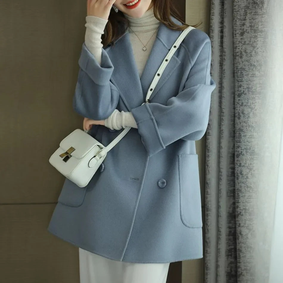 Elara Women’s Trench Coat – Double-Breasted Wool Blend Coat