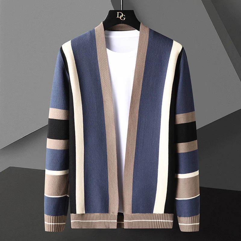 Marnix Men’s Knit Cardigan – Wool Blend with Vertical Stripe Design